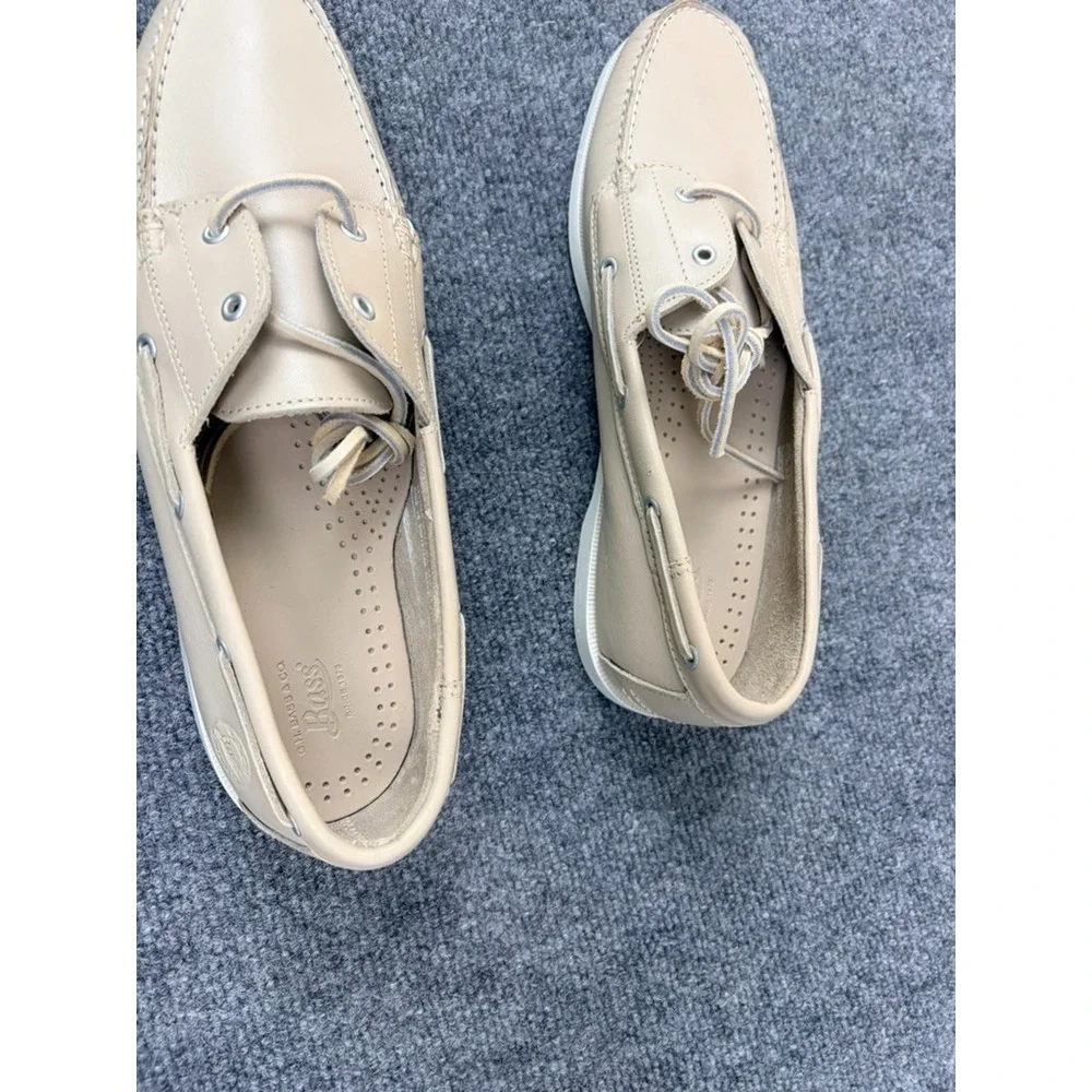 G.H. Bass & Co Men's Beige Leather 2 Eye Moc Toe Boat Shoes CasualSize 11 M